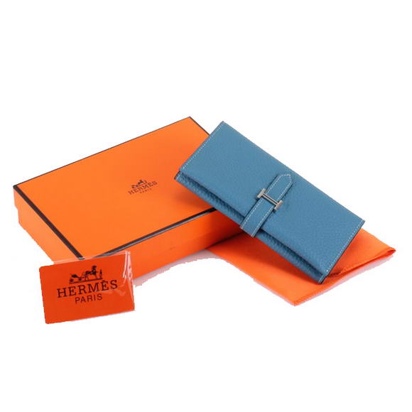Cheap Fake Hermes Bearn Japonaise Tri-Fold Wallet A308 Blue